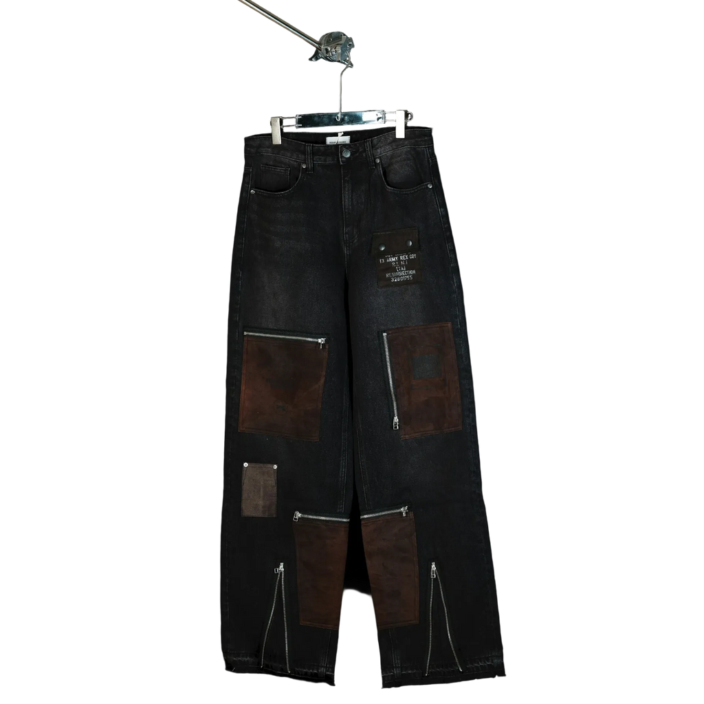 Patchwork zipper detail pants