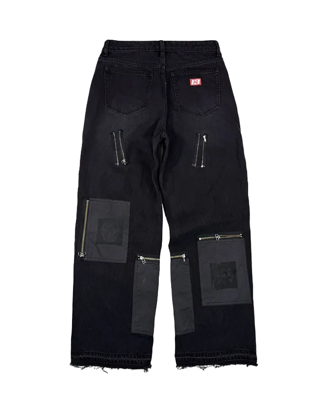 Patchwork zipper detail pants