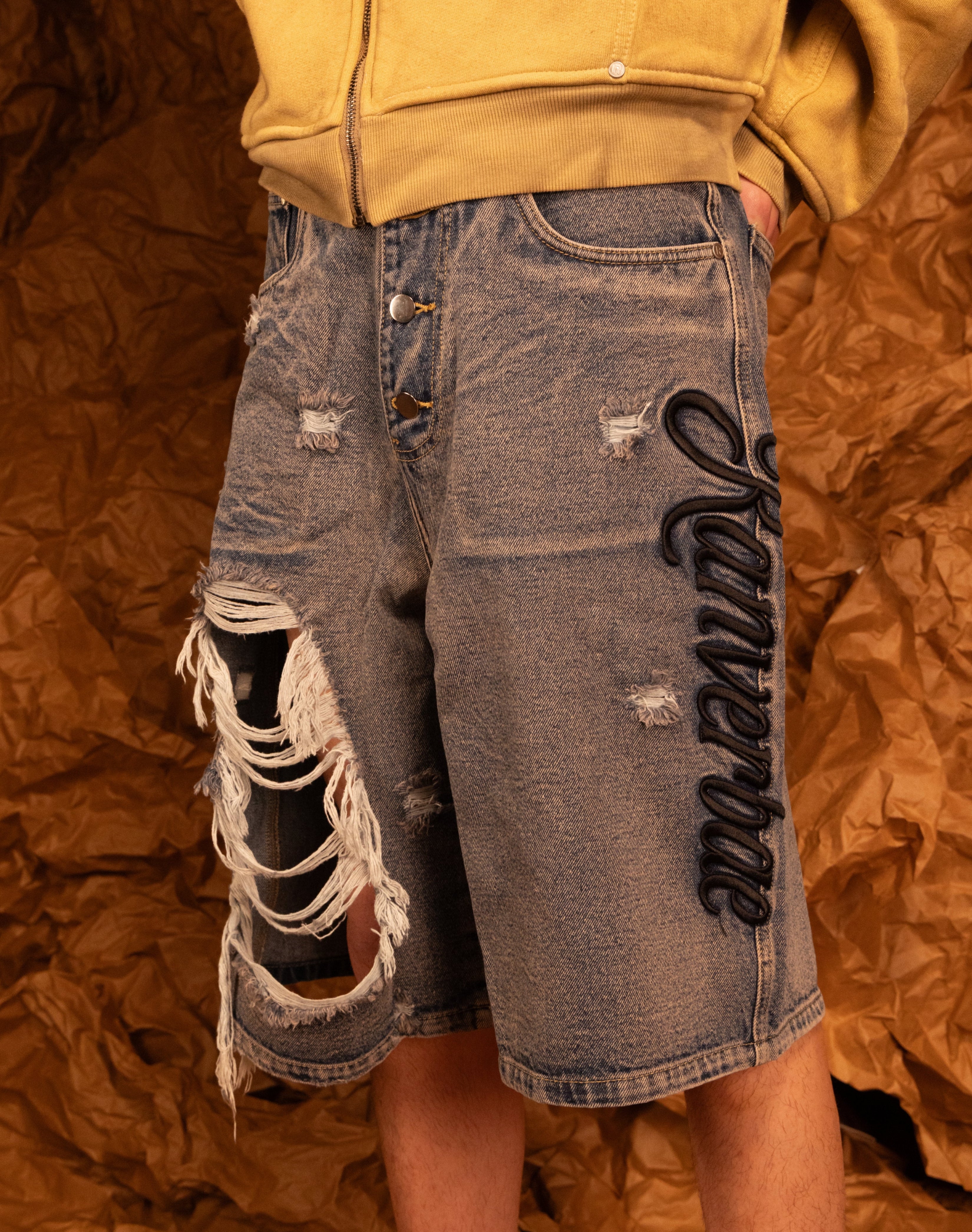 CELESTIAL DESTROYED Denim Shorts
