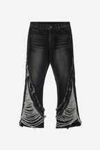 DESTROYED CRUSH DOUBLE LINE WASHING DENIM PANTS