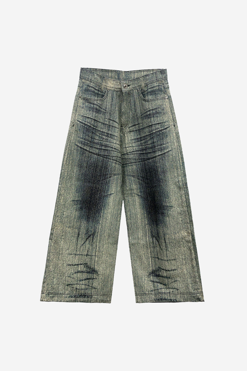 GREEN PRINTED WIDE DENIM PANTS