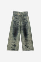 GREEN PRINTED WIDE DENIM PANTS