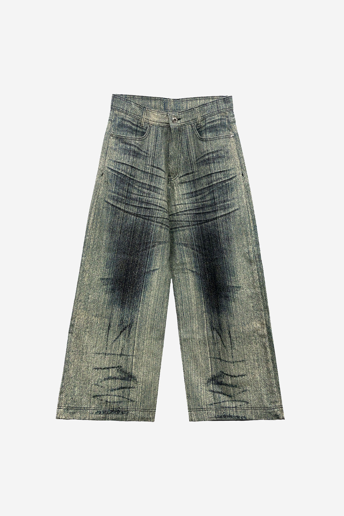 GREEN PRINTED WIDE DENIM PANTS