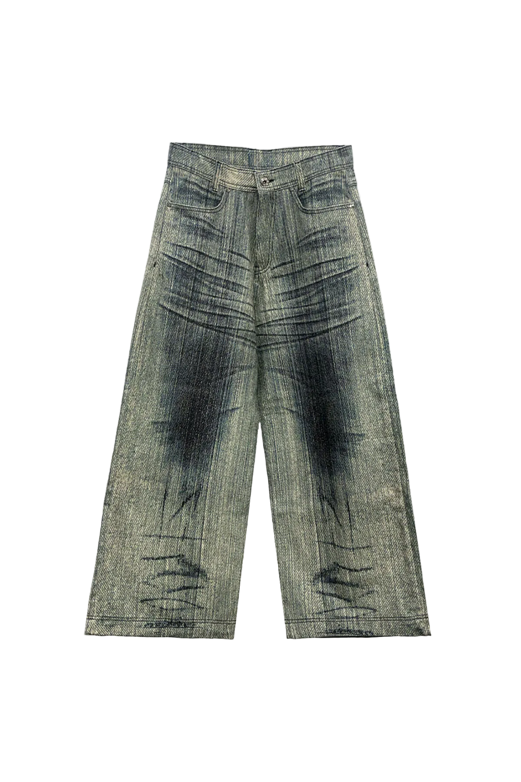 green printed wide denim pants