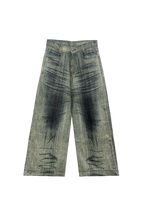 green printed wide denim pants