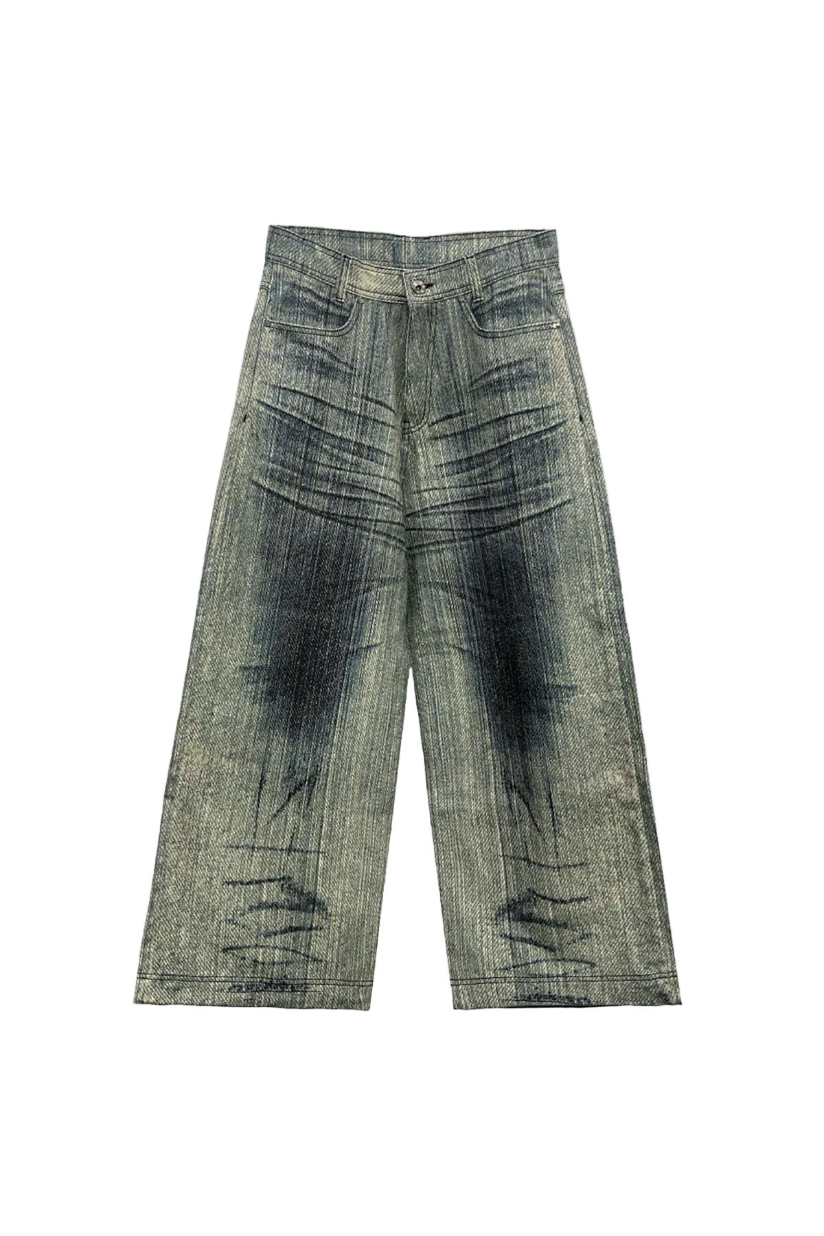 green printed wide denim pants