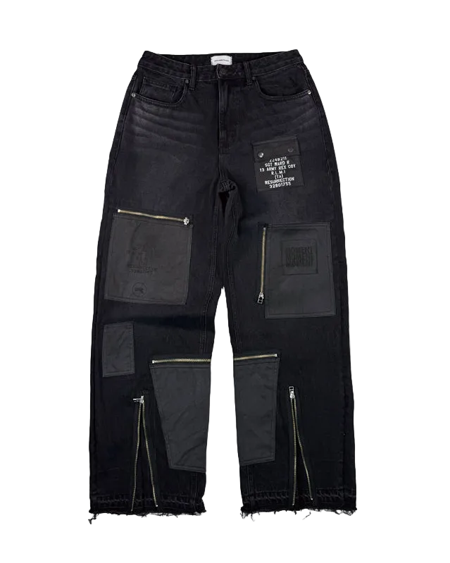 Patchwork zipper detail pants