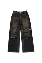 knee point washed denim pants