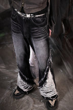 DESTROYED CRUSH DOUBLE LINE WASHING DENIM PANTS