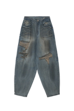 oil washed wide denim pants