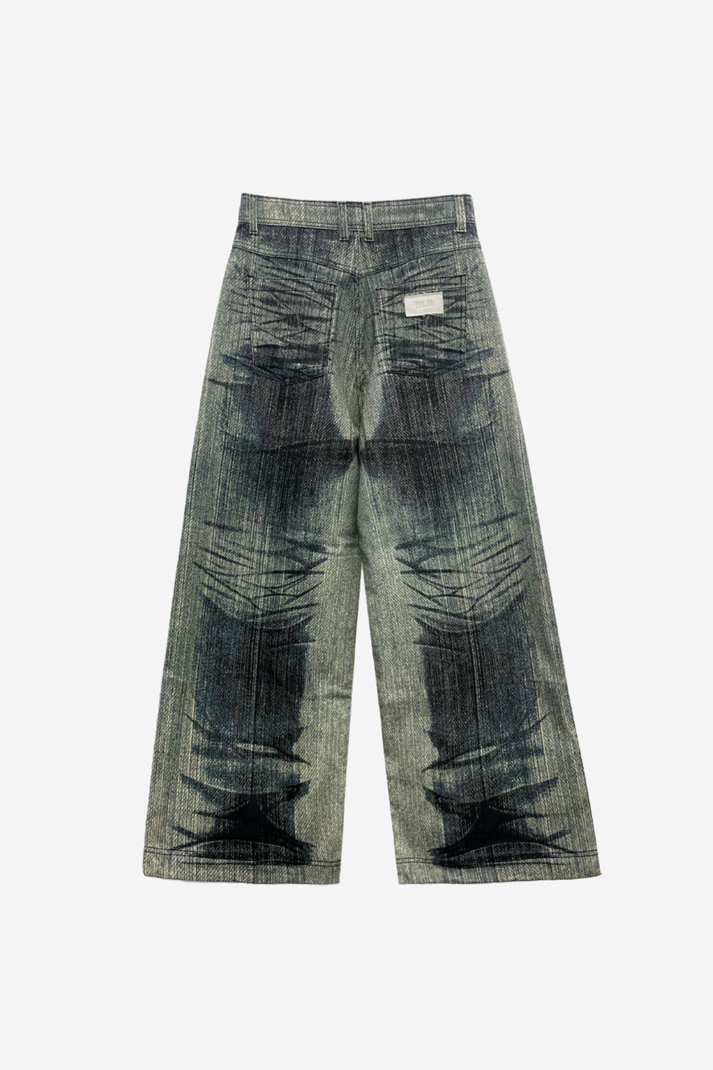 GREEN PRINTED WIDE DENIM PANTS