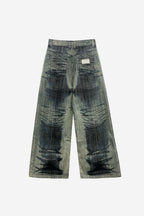 GREEN PRINTED WIDE DENIM PANTS