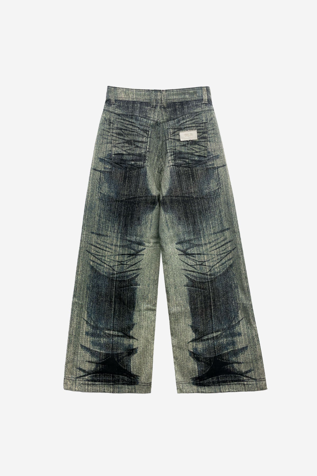 GREEN PRINTED WIDE DENIM PANTS