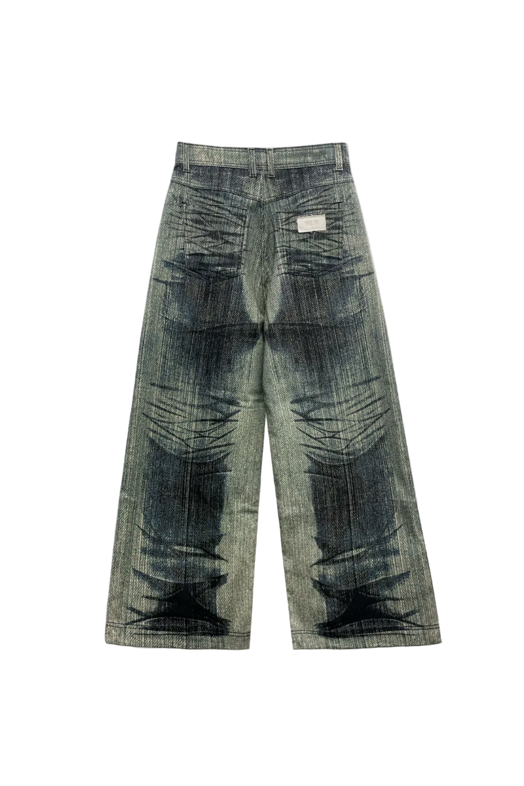 green printed wide denim pants