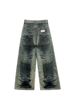 green printed wide denim pants