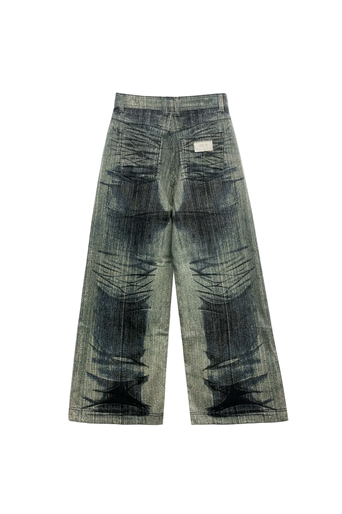 green printed wide denim pants