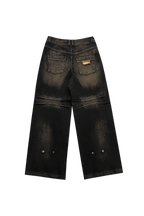 knee point washed denim pants
