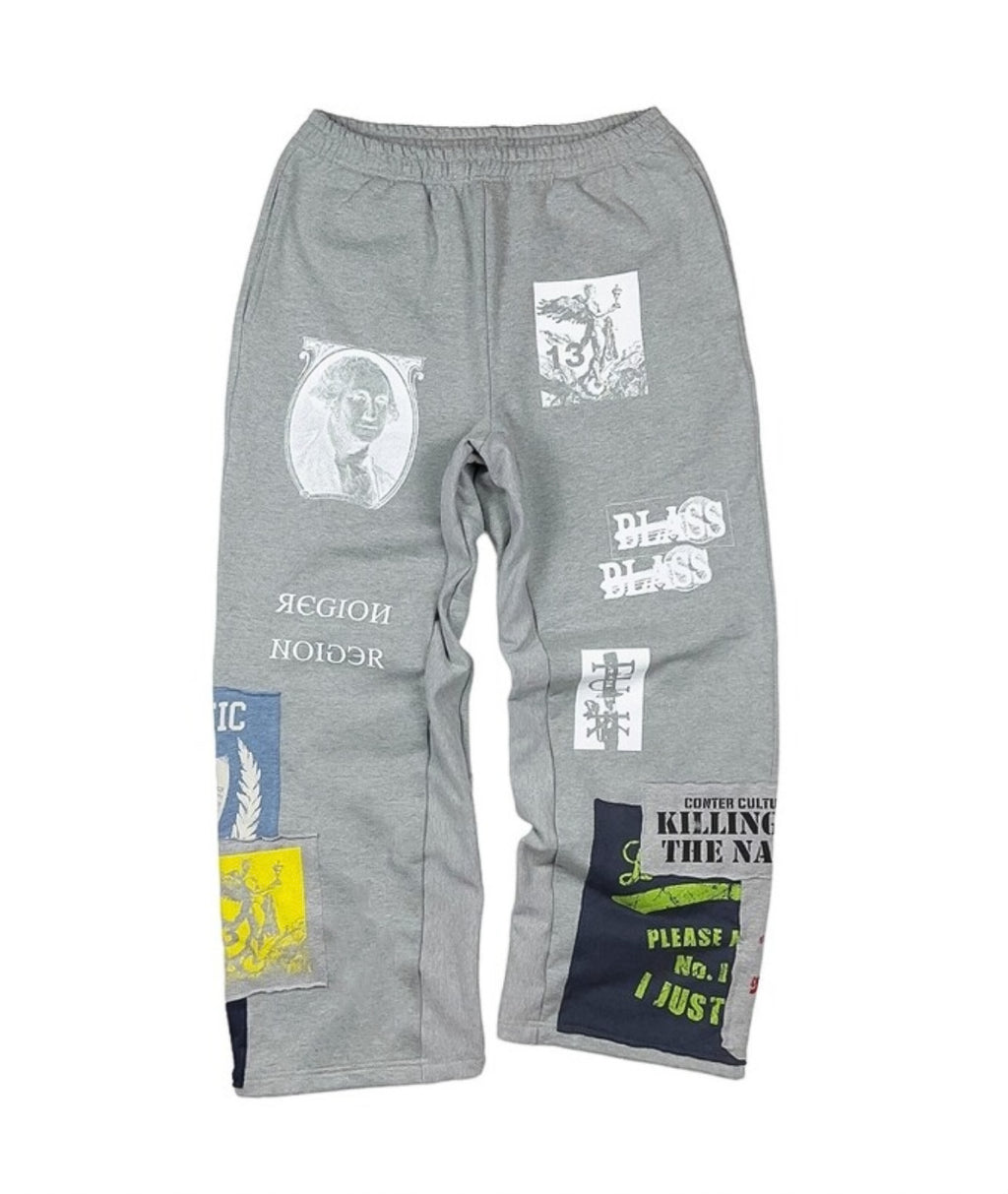 Recycle patchwork heavy sweat pants